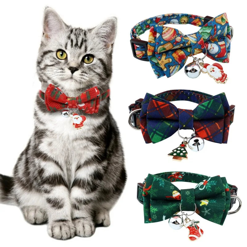 🎄 Festive Christmas Cat Collar – Big Bowknot Charm with Adjustable Fit & Bell! 🎅 - Pet Paws