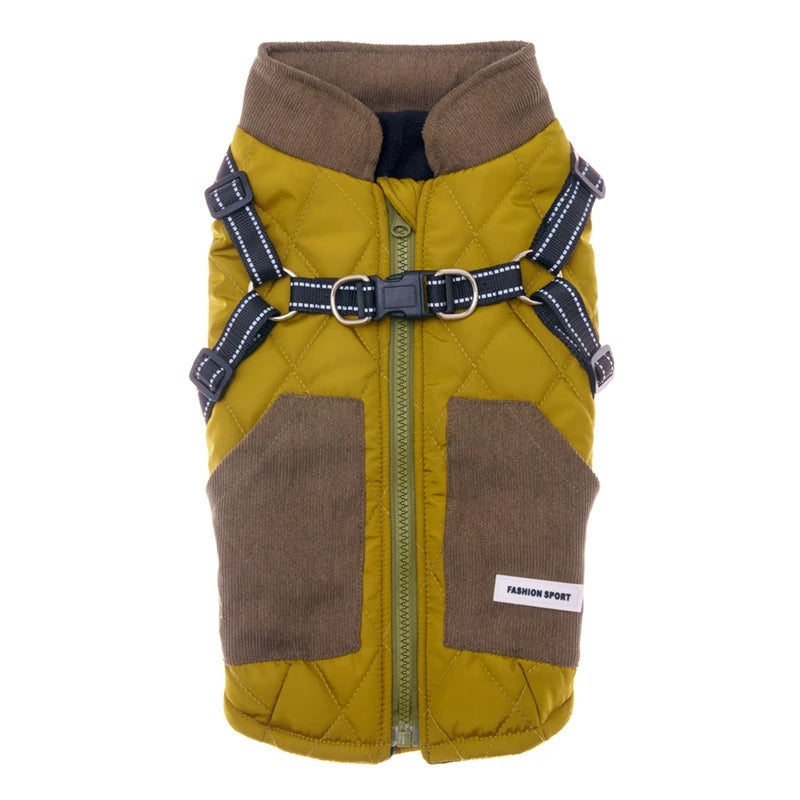 Warm, Windproof Dog Coat with Built-In Harness!