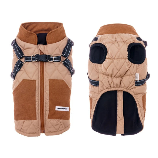 Warm, Windproof Dog Coat with Built-In Harness!